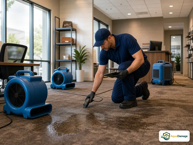 Aqua Damage technician drying a water-damaged commercial office in Fallon, NV